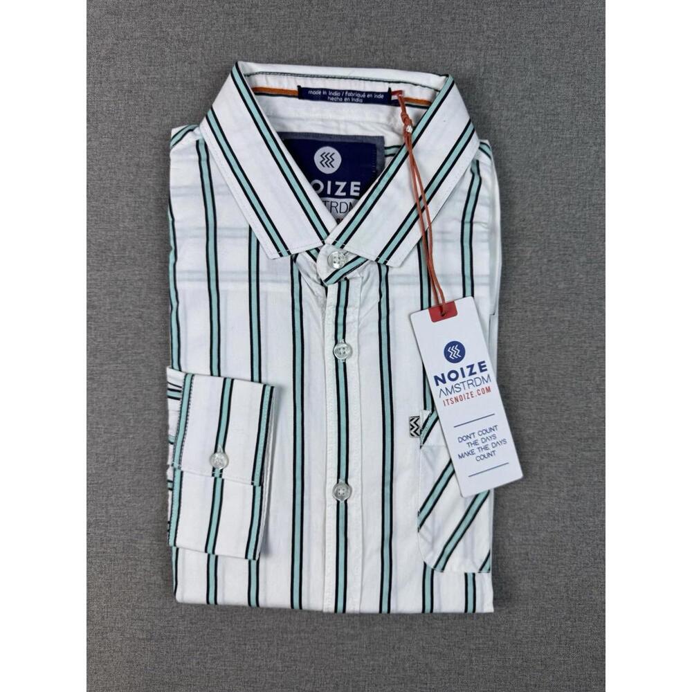 Noize Amsterdam Men’s Striped Button Down Shirt White Size Large NWT